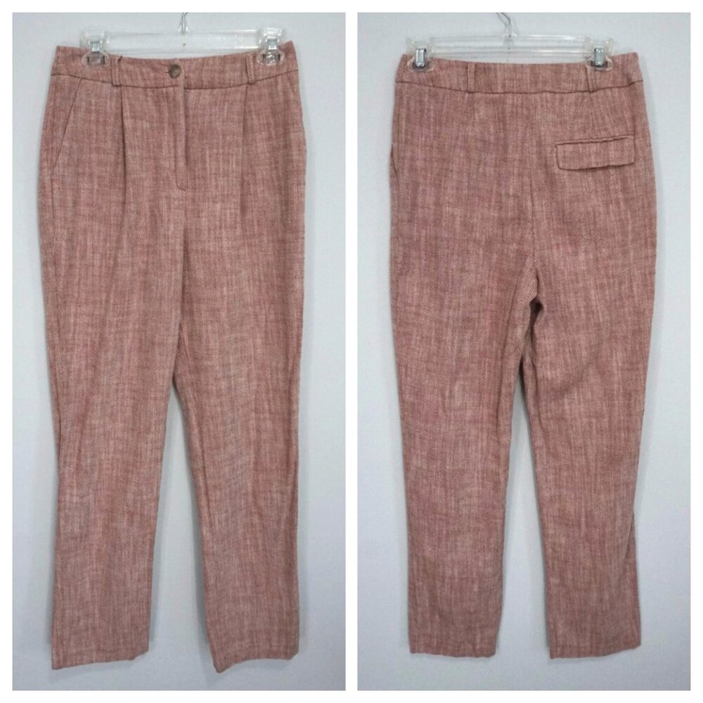 TOPSHOP Orange Brown White Pleated Cotton Pants Size 6